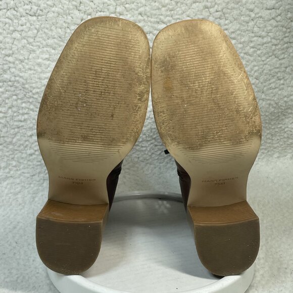 Marc Fisher Size 7.5 M Brown Leather Square Toe Block Heel Cushioned Booties - Picture 7 of 10